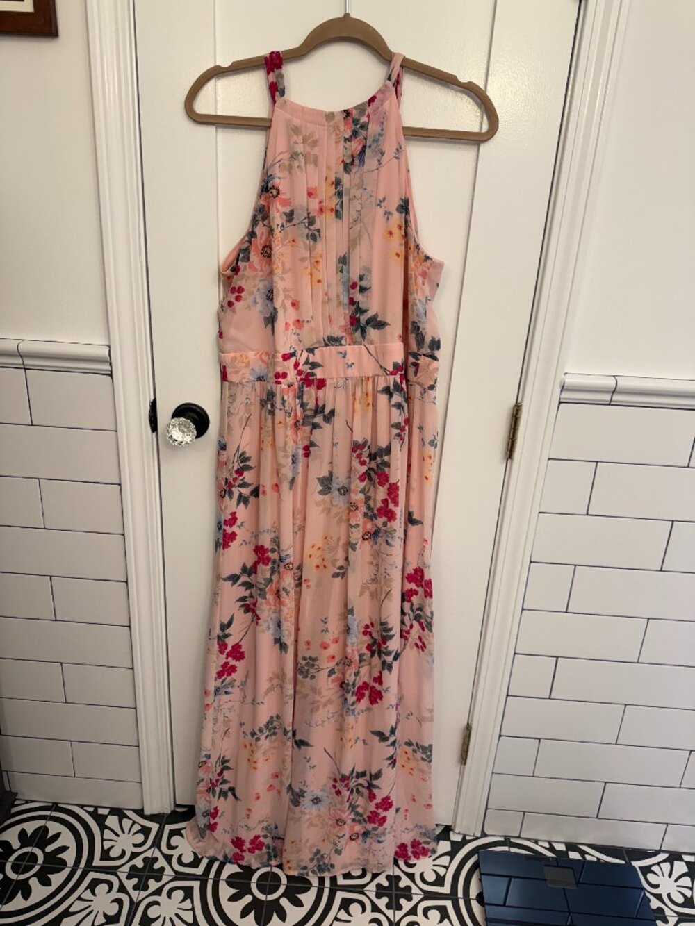 Pink floral INC Halter floor length dress - like new